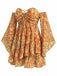 Dunkelgelbes 70er Boho Minikleid mit Blumen und Schnürung