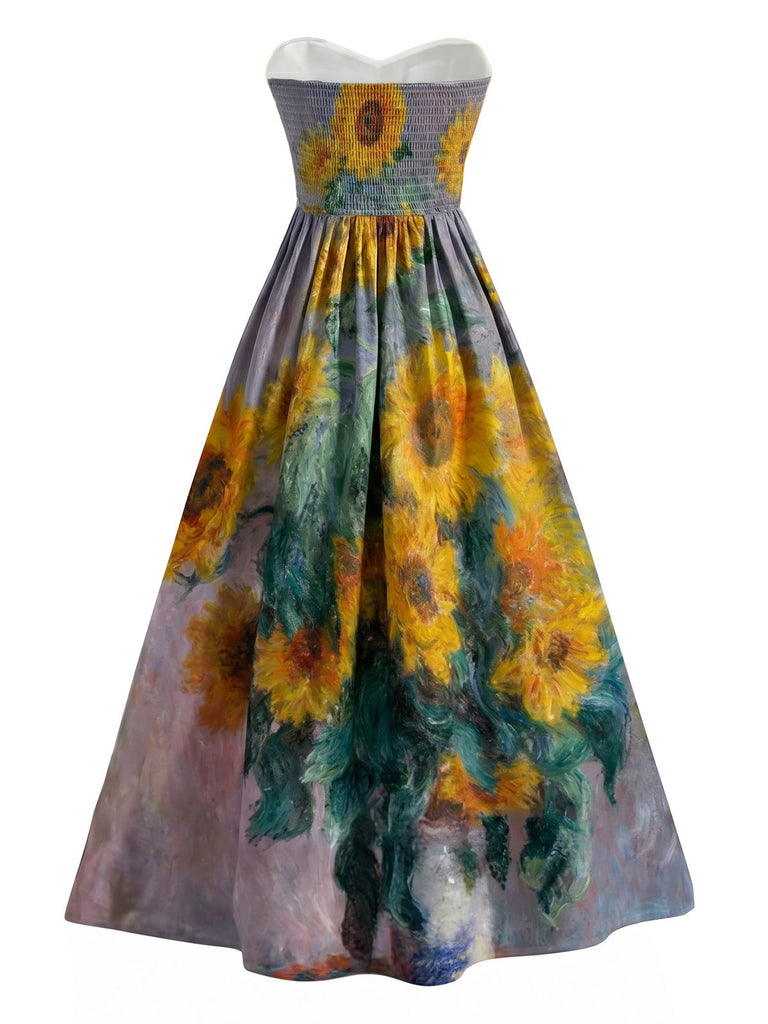 Blaues 50er trägerloses Kleid mit Seerosen