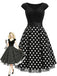 Schwarzes 50er Strick-Swingkleid mit Kappärmel und Polka-Dots