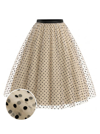 Beige 50er Rock mit Polka-Dots und Tüll