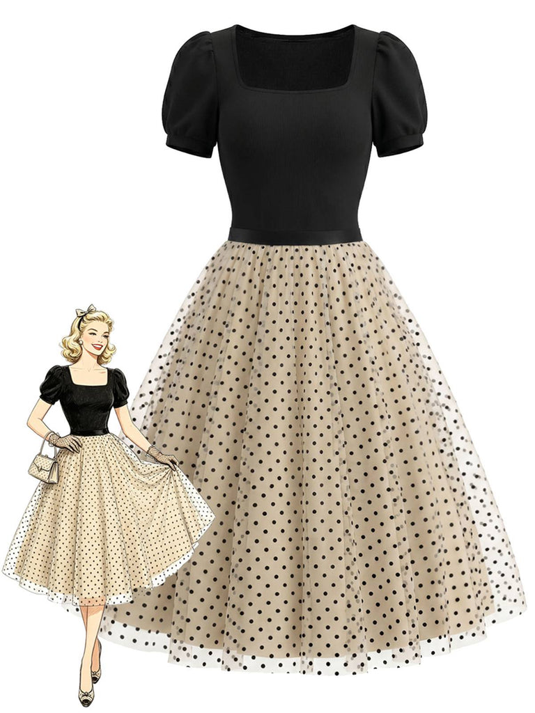 50er Body mit Puffärmel und Polka-Dots
