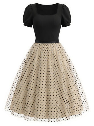 50er Body mit Puffärmel und Polka-Dots