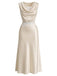 Champagnerer 20er Satin-Rock mit Wasserfallausschnitt und Spitze