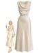 [Vorverkauf] Champagner 20er Satin-Top & Rock Set mit Wasserfallausschnitt