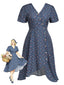 [Vorverkauf] [Übergröße] Dunkelblaues 40er Wickel-Midikleid mit Blumen