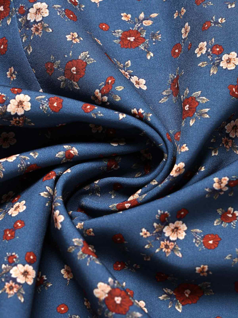 [Vorverkauf] [Übergröße] Dunkelblaues 40er Midikleid mit Blumen und Knopfleiste