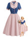 Rosa & Blaues 50er Kleid mit Reverskragen und Streifen