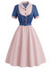 Rosa & Blaues 50er Kleid mit Reverskragen und Streifen