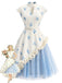 50er Netzkleid mit 3D-Rosen und Polka-Dots