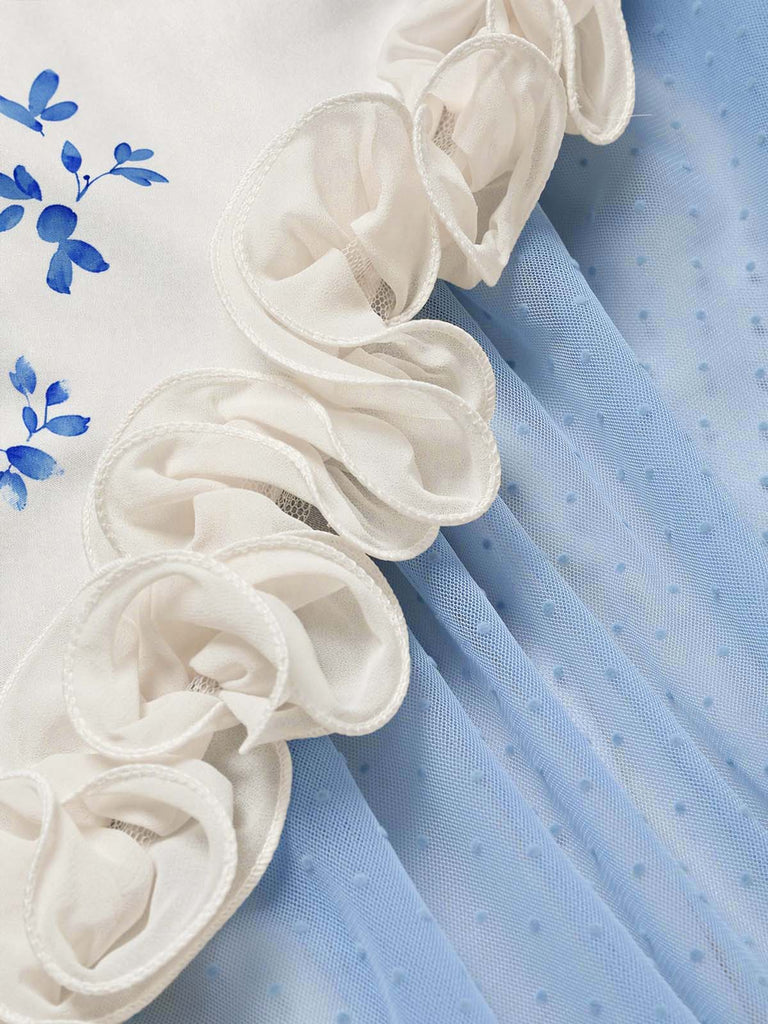 50er Netzkleid mit 3D-Rosen und Polka-Dots