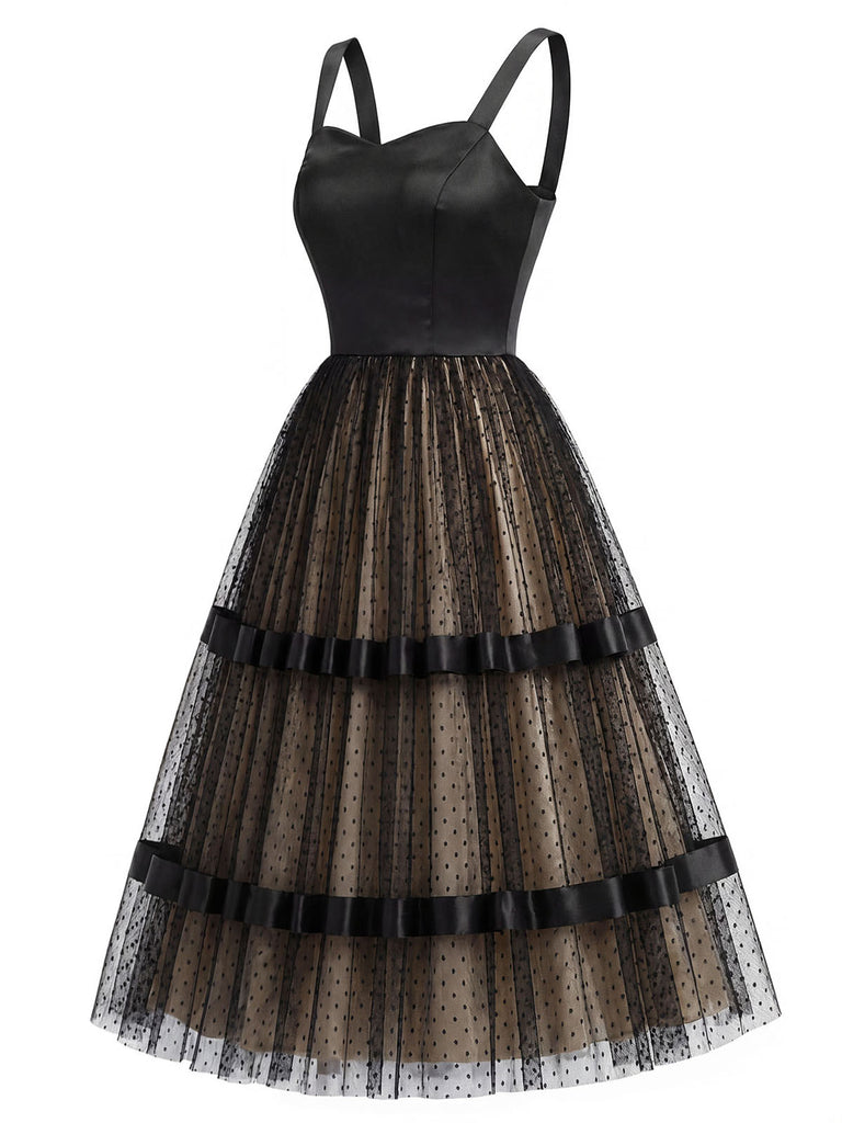 50er Kleid mit Satin-Patchwork und Tüll