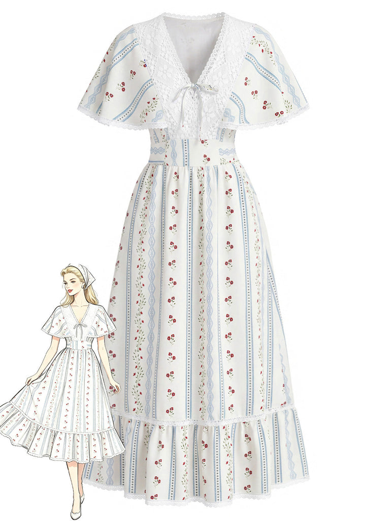 40er Kleid mit V-Ausschnitt und Blumen