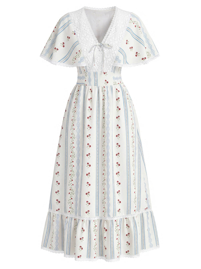 40er Kleid mit V-Ausschnitt und Blumen