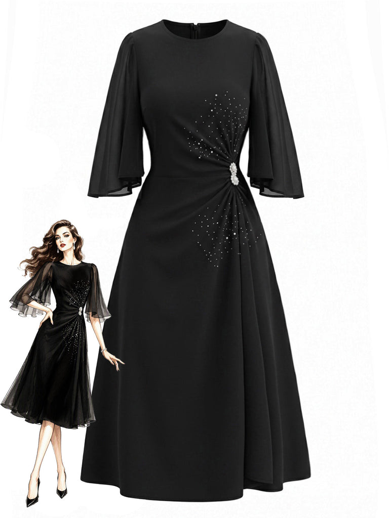 Schwarzes 40er Kleid mit Strass
