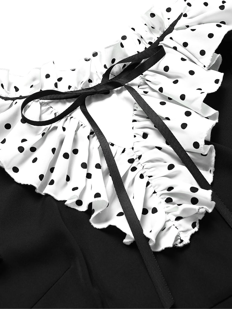 Schwarzes 50er Kleid mit Polka-Dots und Rüschen