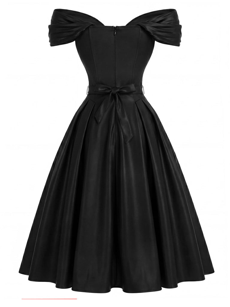 Schwarzes 50er schulterfreies Kleid mit Herzausschnitt