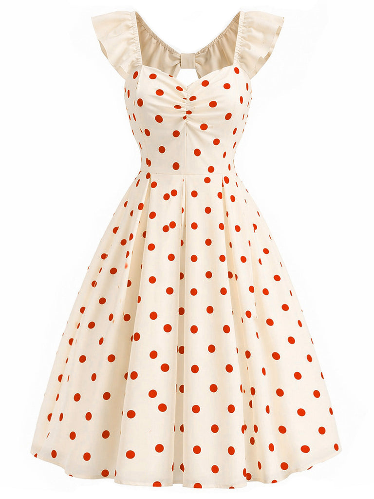 Creme & Rotes 50er Kleid mit Polka-Dots