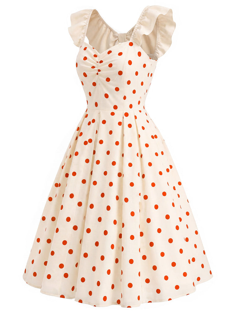 Creme & Rotes 50er Kleid mit Polka-Dots