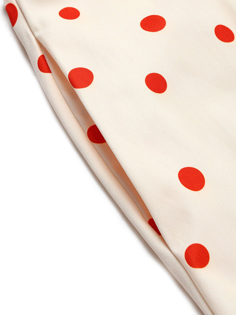 Creme & Rotes 50er Kleid mit Polka-Dots