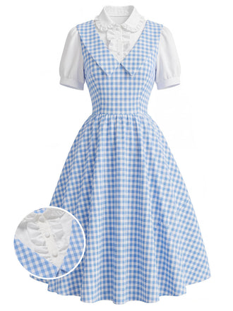 Blaues 50er Swingkleid mit Gingham-Muster