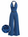 Blauer 80er Jumpsuit mit Neckholder und Spitze
