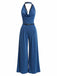 Blauer 80er Jumpsuit mit Neckholder und Spitze
