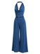 Blauer 80er Jumpsuit mit Neckholder und Spitze