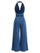 Blauer 80er Jumpsuit mit Neckholder und Spitze