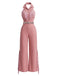 Rosa 70er Jumpsuit mit Neckholder und Reverskragen