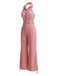 Rosa 70er Jumpsuit mit Neckholder und Reverskragen