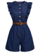Dunkelblauer 70er Jeans-Romper mit Rundhals und Rüschen