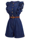 Dunkelblauer 70er Jeans-Romper mit Rundhals und Rüschen