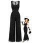 [Vorverkauf] Schwarzer 60er Jumpsuit mit Spitze und Pailletten