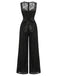 Schwarzer 60er Jumpsuit mit Herzausschnitt und Pailletten