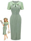 [Vorverkauf] Grünes 60er Bleistiftkleid mit Schleife und Cut-Out