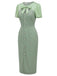 Grünes 60er Bleistiftkleid mit Schleife und Farbblock