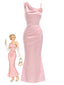 [Vorverkauf] Rosa 30er Satin-Meerjungfrauenkleid mit Punkten und 3D-Rose
