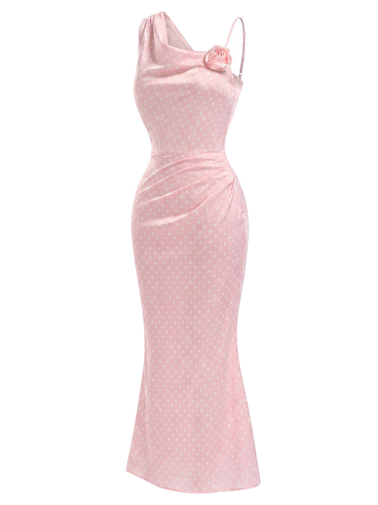 Rosa & Rosa 30er Satin-Meerjungfrauenkleid mit Polka-Dots und 3D