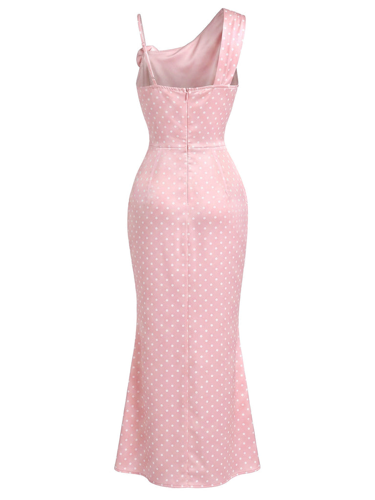 Rosa & Rosa 30er Satin-Meerjungfrauenkleid mit Polka-Dots und 3D