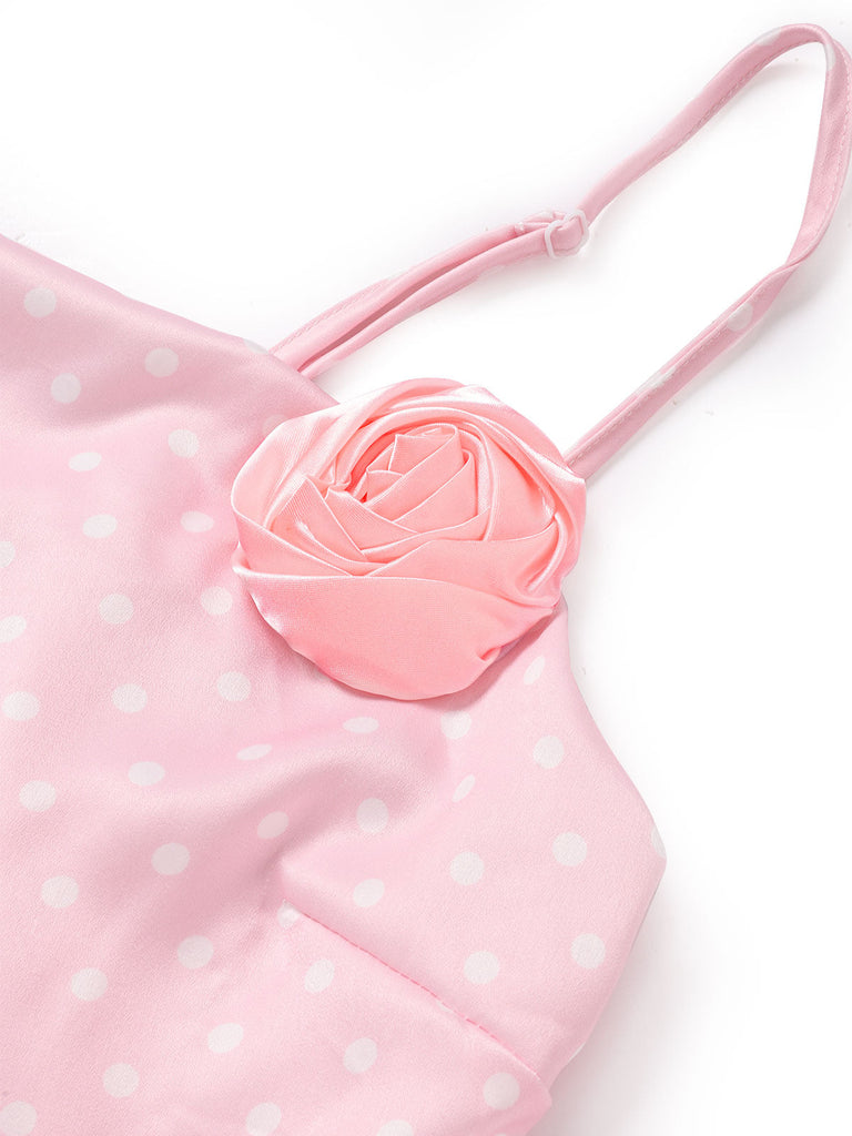 Rosa & Rosa 30er Satin-Meerjungfrauenkleid mit Polka-Dots und 3D