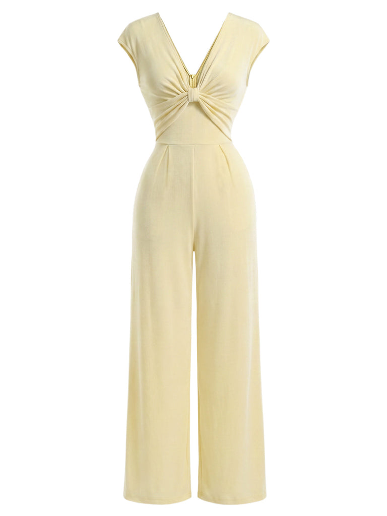 [Pre-Sale] Gold 1970s V Neck Vintage Jumpsuit 2
