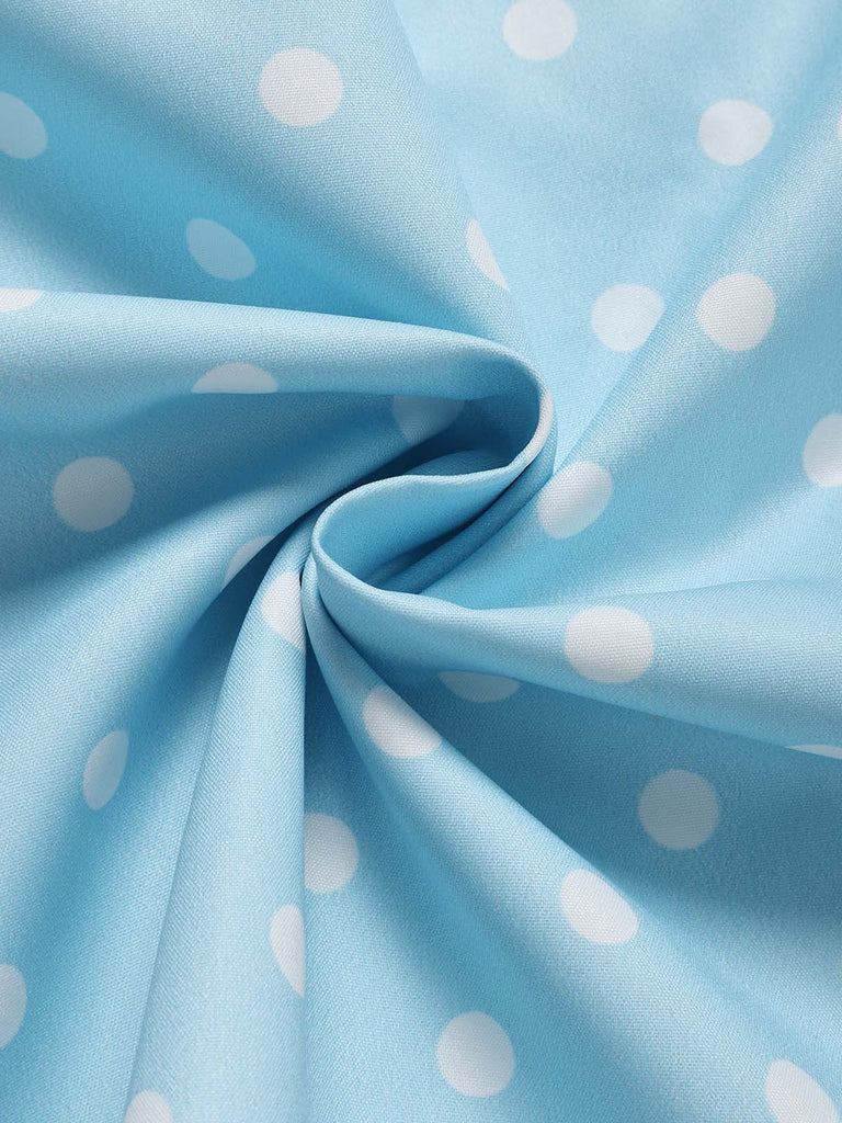 Blaues 50er Kleid mit Tulpenärmel und Polka-Dots