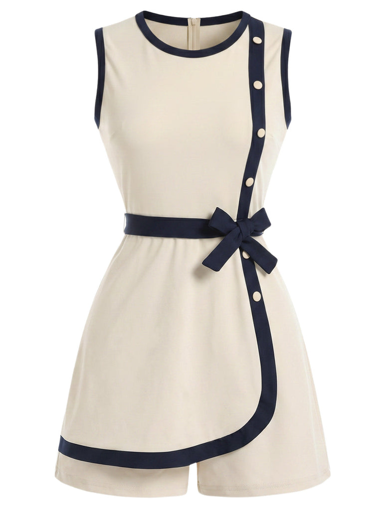 Beige 70er Romper mit Schleife und Besatz