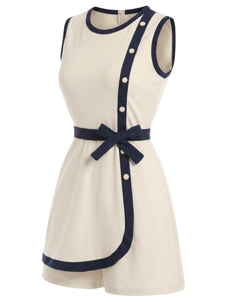 Beige 70er Romper mit Schleife und Besatz