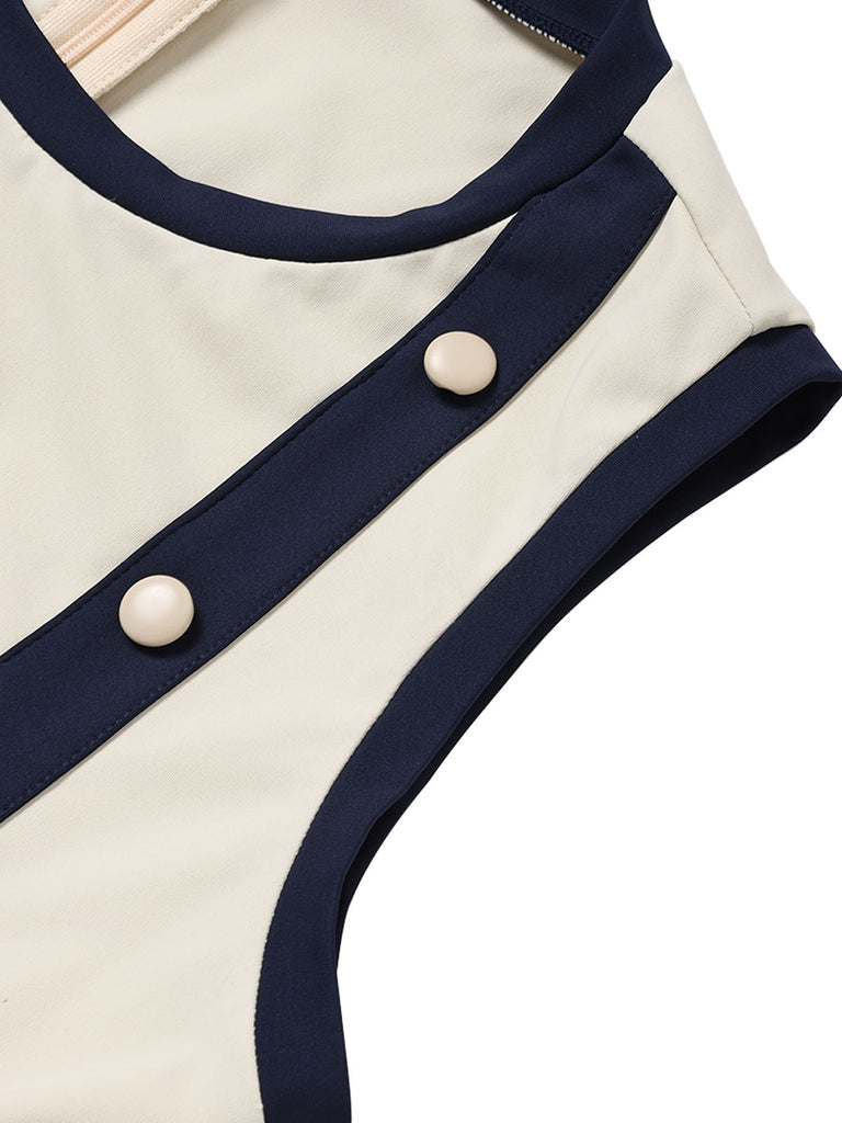 Beige 70er Romper mit Schleife und Besatz