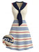 Cremefarbenes 70er Sailor Strick-Kleid mit Streifen