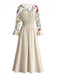 50er Maxikleid mit Blumenstickerei und transparenten Ärmeln
