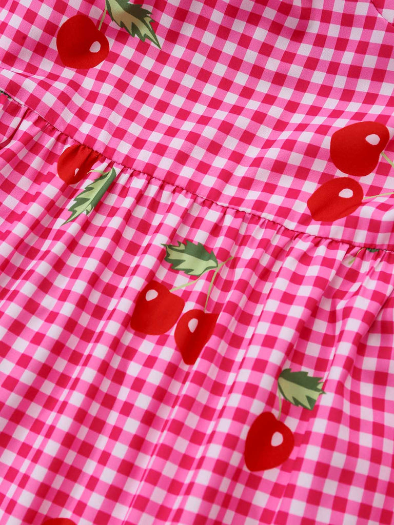 Rosa 30er Maxikleid mit Gingham und Kirschen