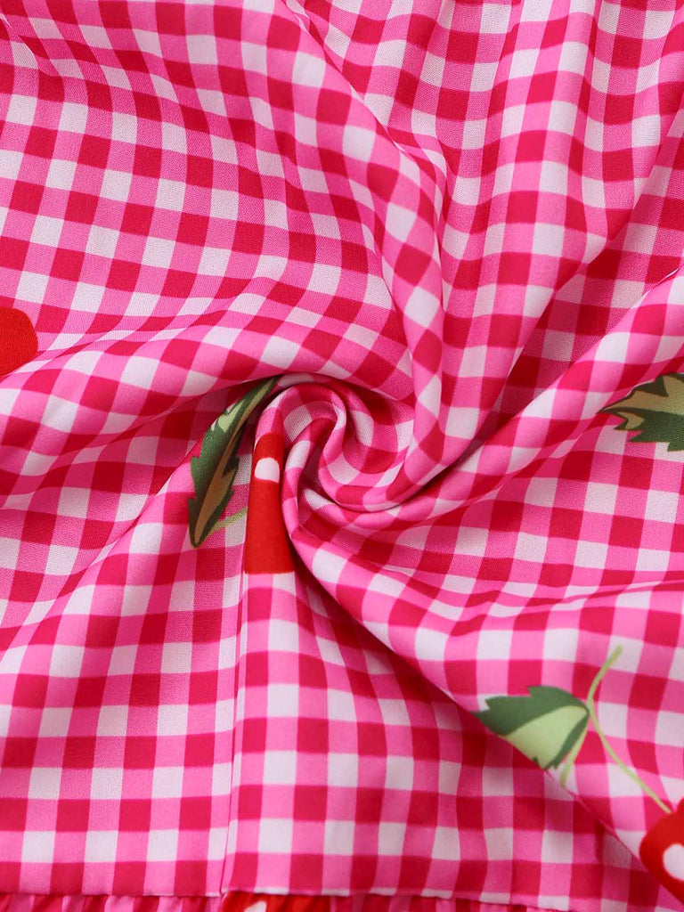 Rosa 30er Maxikleid mit Gingham und Kirschen