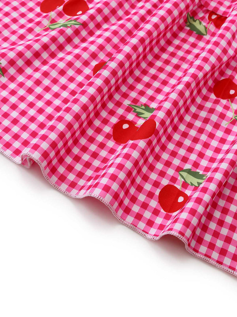 Rosa 30er Maxikleid mit Gingham und Kirschen